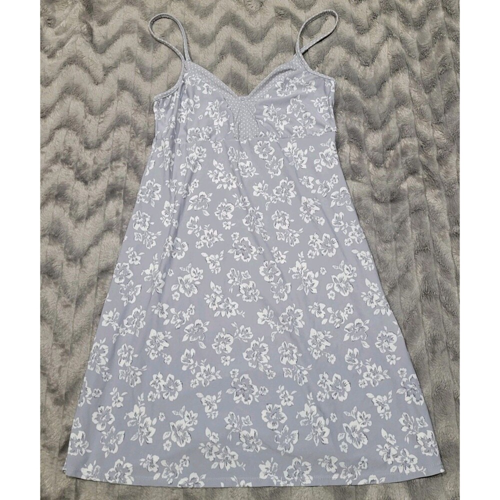 Laura Ashley Y2K Style Women's  M Gray Floral Slip Dress Babydoll Gown